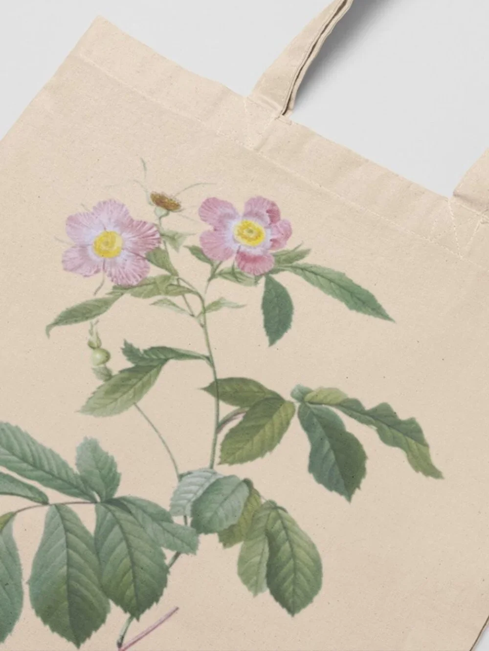 Alpine Rose Vintage Floral Print Graphic Canvas Tote Bag